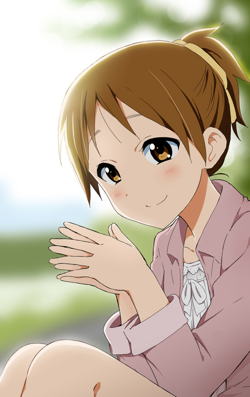 1girl brown_eyes brown_hair hirasawa_ui k-on! kisuke_(akutamu) ponytail short_hair smile