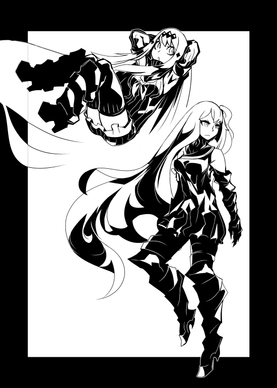 2girls absurdly_long_hair aircraft_carrier_oni aircraft_carrier_water_oni armor armored_aircraft_carrier_hime armored_boots arms_behind_head boots deel_(rkeg) detached_sleeves dress floating gauntlets knees_up leaning_back long_hair looking_away looking_back monochrome monochrome_factor multiple_girls platform_legwear ribbed_dress shinkaisei-kan side_ponytail sitting thigh-highs turtleneck very_long_hair