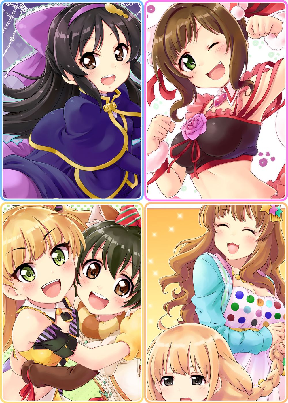 6+girls :d ;d ^_^ akagi_miria animal_ears black_eyes black_hair blonde_hair blush braid brown_eyes brown_hair capelet cat_ears closed_eyes fang futaba_anzu green_eyes hair_ornament hairband heart highres idolmaster idolmaster_cinderella_girls jougasaki_rika long_hair looking_at_viewer maekawa_miku midriff moroboshi_kirari multiple_girls navel one_eye_closed open_mouth satogo short_hair smile star_hair_ornament tachibana_arisu