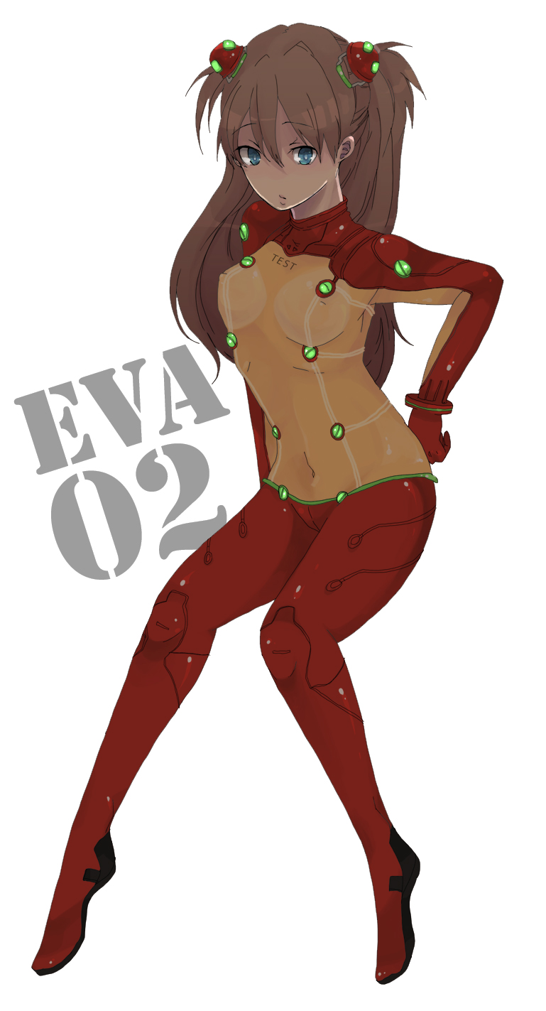 blue_eyes brown_hair erect_nipples hair_ornament hairclip highres long_hair navel neon_genesis_evangelion nikiro plugsuit rebuild_of_evangelion shikinami_asuka_langley skin_tight solo souryuu_asuka_langley test_plugsuit