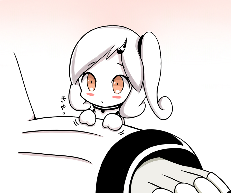 blush_stickers claws horn kantai_collection mittens orange_eyes original pout roshiakouji-chan seaport_water_oni shinkaisei-kan side_ponytail size_difference translation_request