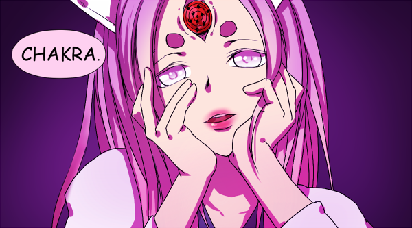 1girl facial_mark forehead_mark hands_on_own_cheeks hands_on_own_face horns long_hair naruto ootsutsuki_kaguya parody pink_eyes pink_hair shikaobing solo third_eye yandere_trance