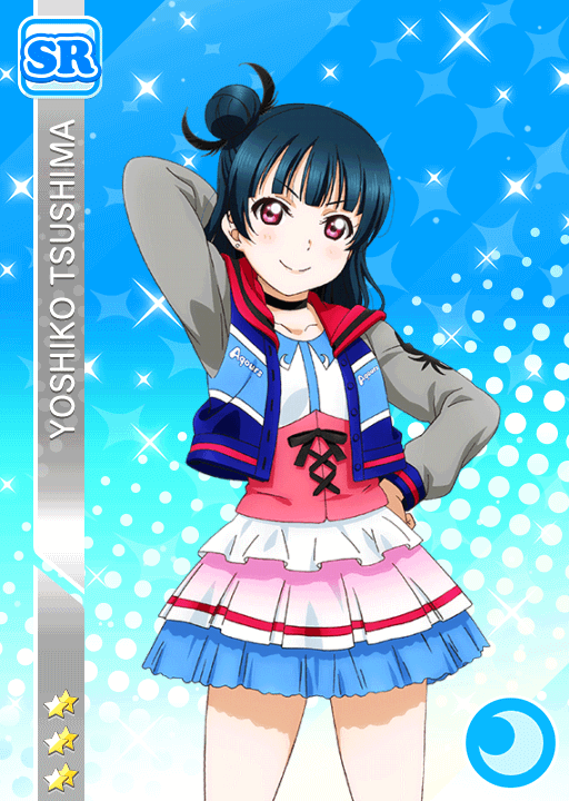 blue_hair blush character_name jacket long_hair love_live!_school_idol_festival love_live!_sunshine!! pink_eyes tsushima_yoshiko