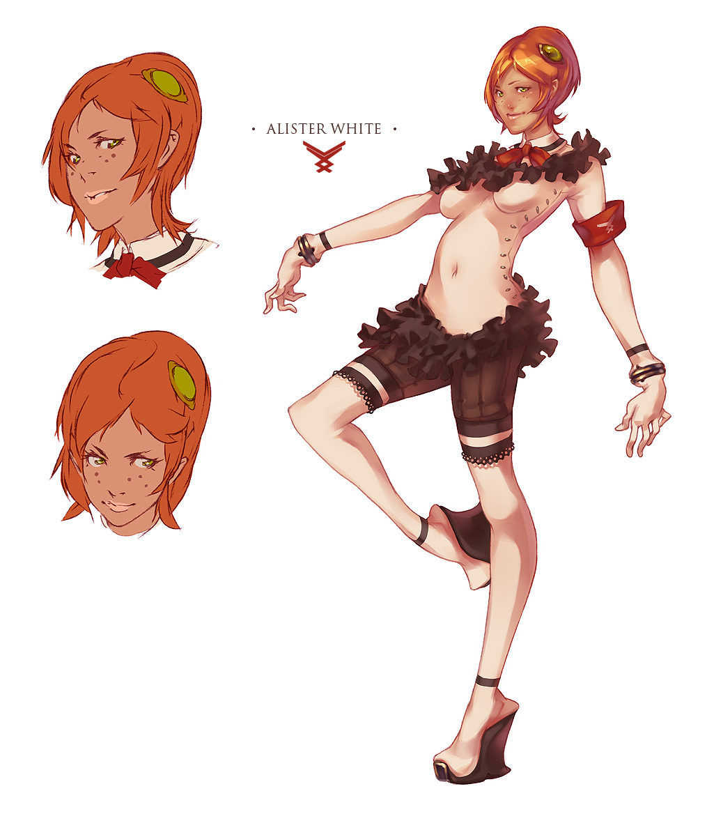 alister_white dark_skin freckles green_eyes high_heels orange_hair redhead short_hair studio_qube