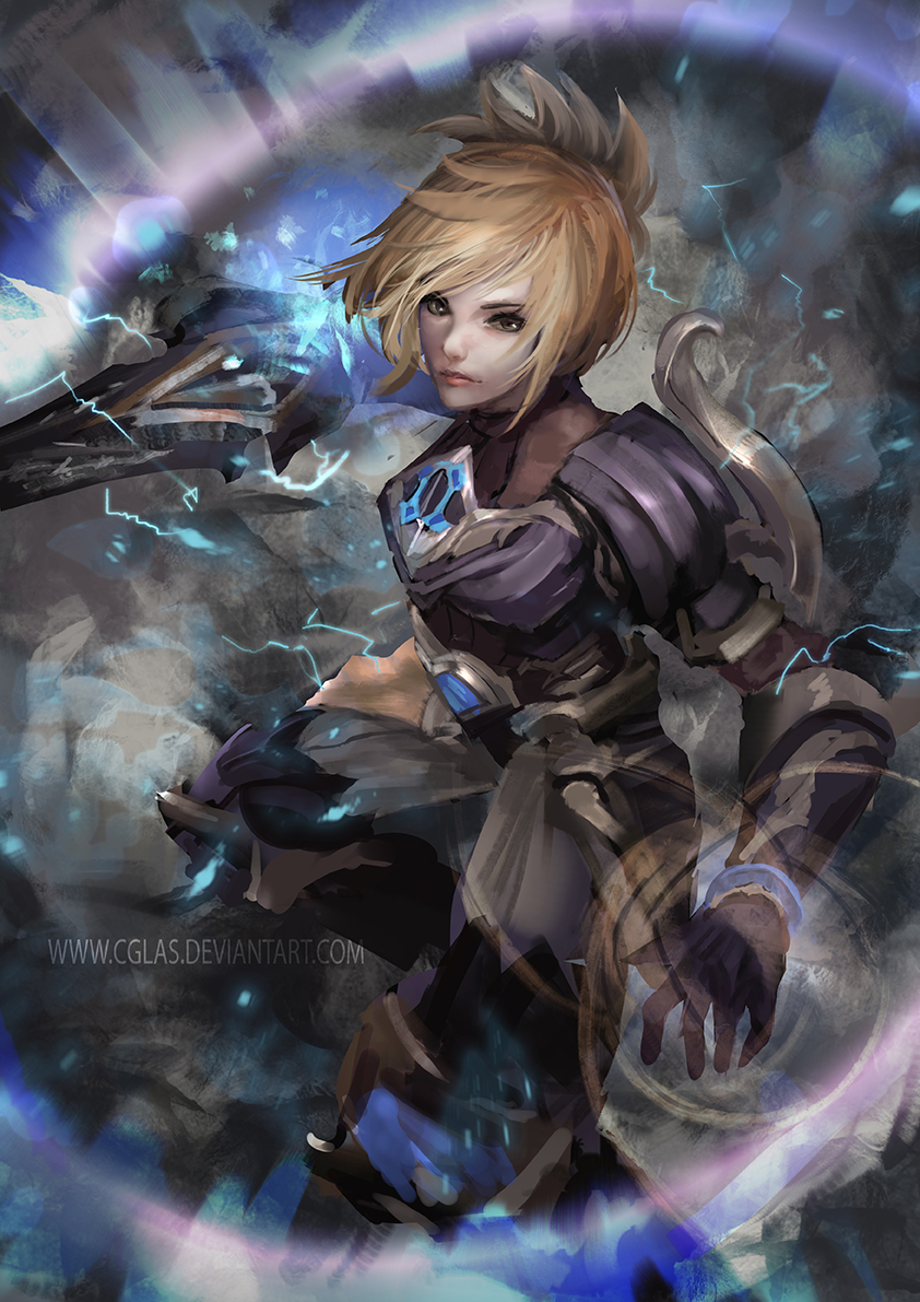 1girl alternate_costume armor blade blonde_hair cglas gloves league_of_legends looking_at_viewer riven_(league_of_legends) solo tagme watermark web_address