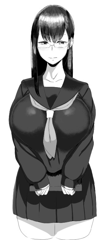 1girl black_hair blush breasts glasses huge_breasts long_hair morisoba_(silent_hill) school_uniform uniform