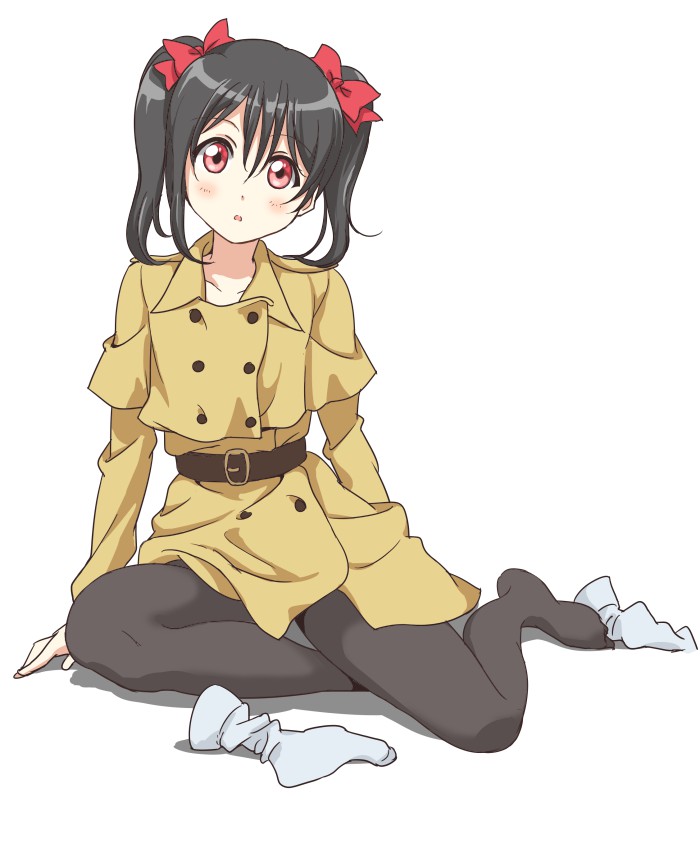 1girl black_hair bow hair_bow love_live!_school_idol_project red_eyes solo tetopetesone trench_coat twintails yazawa_nico