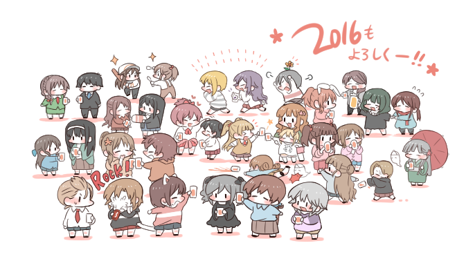 1boy 2016 6+girls abe_nana akagi_miria alcohol anastasia_(idolmaster) angry animal_ears bangs blonde_hair blush bowwow_(hamju94) brown_hair cat_ears cat_tail chibi child closed_eyes drink drinking everyone fleeing friends futaba_anzu ghost happy happy_new_year heart himekawa_yuki honda_mio hori_yuuko houjou_karen ichinose_shiki idolmaster idolmaster_cinderella_girls japanese_clothes jougasaki_mika jougasaki_rika kamiya_nao kanzaki_ranko kawashima_mizuki kimono kimura_natsuki kobayakawa_sae long_hair maekawa_miku mifune_miyu mimura_kanako miyamoto_frederica mole mole_under_eye moroboshi_kirari multiple_girls necktie new_year nitta_minami ogata_chieri open_mouth patting_head producer_(idolmaster_cinderella_girls_anime) sagisawa_fumika school_uniform senkawa_chihiro sharing_food shibuya_rin shimamura_uzuki shiomi_shuuko shirasaka_koume short_hair siblings silver_hair simple_background sisters smile tachibana_arisu tada_riina tail takagaki_kaede takamori_aiko translated tripping twintails umbrella