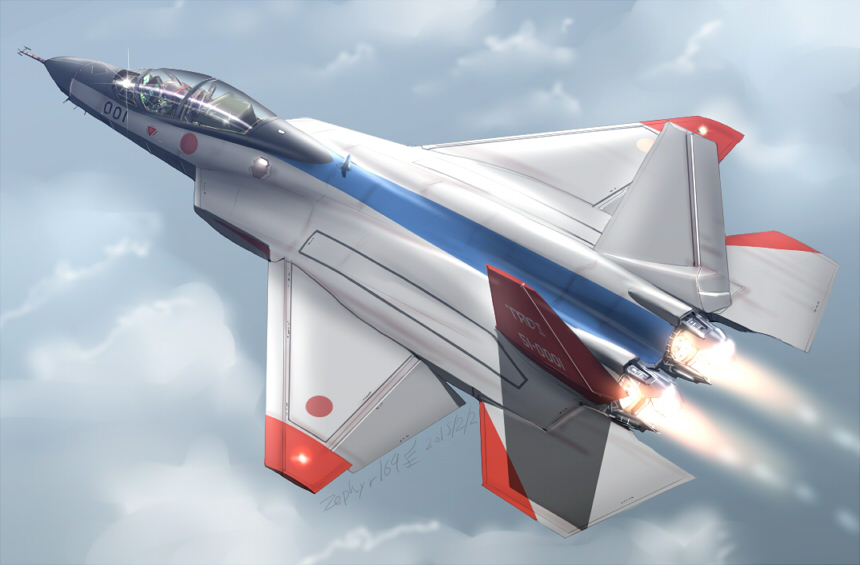 2015 afterburner airplane clouds dutch_angle fighter_jet flying japan japanese_flag jet military mitsubishi_atd-x pilot real_life realistic reflection signature zephyr164