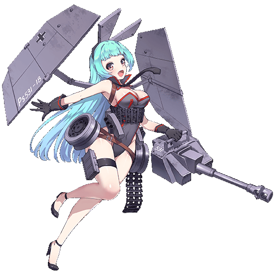 1girl aliasing animal_ears artist_request blue_hair breasts bunny_girl bunnysuit cannon cleavage detached_collar fake_animal_ears gloves large_breasts long_hair looking_at_viewer mecha_musume necktie official_art open_mouth panzer_waltz personification rabbit_ears red_eyes smile solo stug_iii_ausf_f_(panzer_waltz) thigh_strap thighs transparent_background