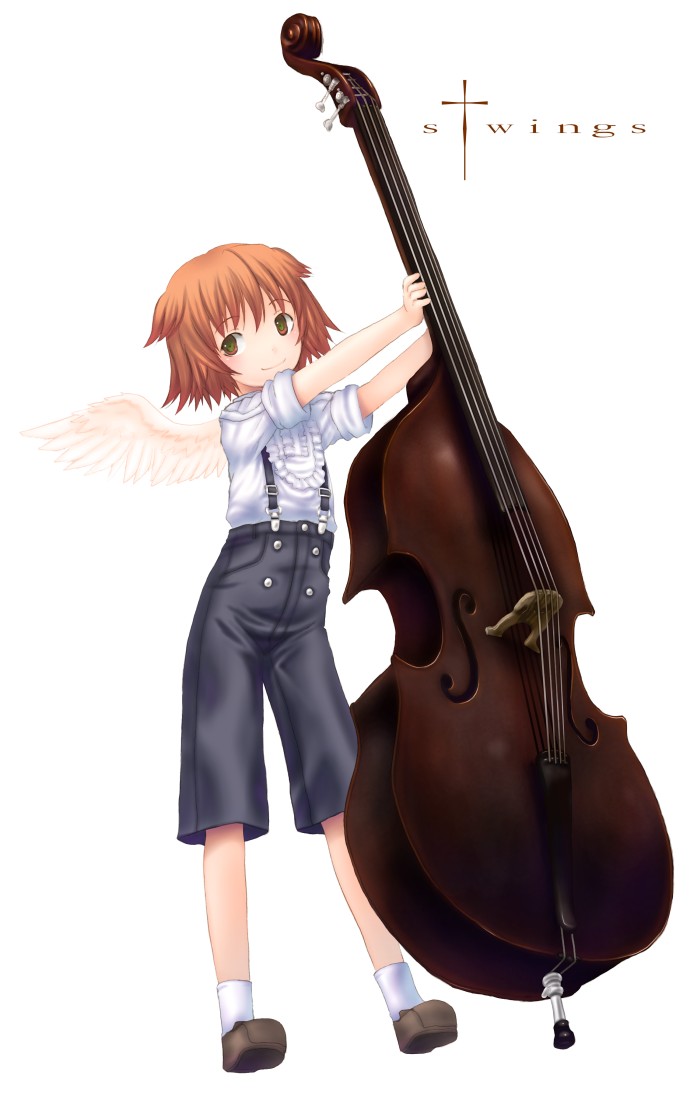 brown_hair contrabass double_bass instrument original sabamu short_hair solo suspenders wings