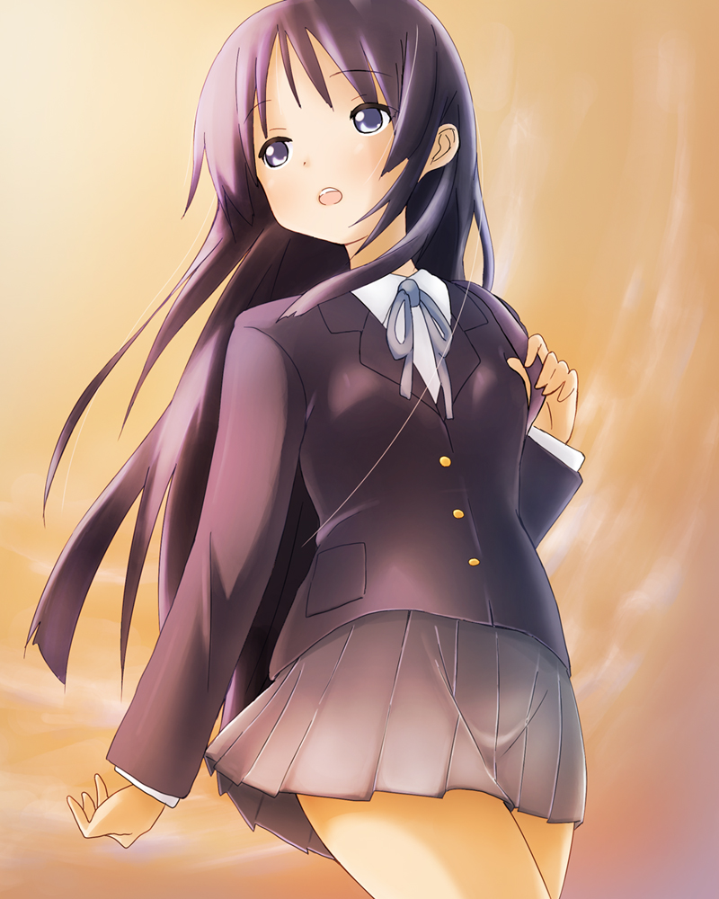 1girl :o akiyama_mio black_hair blue_eyes face k-on! kirigaya_yuuji long_hair school_uniform solo