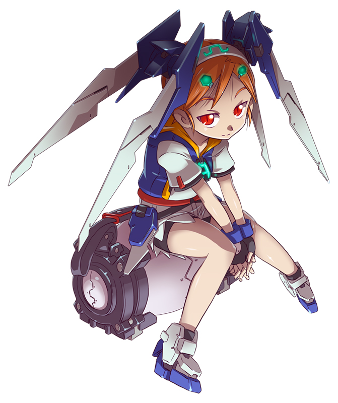 1girl gloves gundam gundam_age gundam_age-2 hair_ornament hairband king_of_unlucky mecha_musume orange_hair personification red_eyes short_hair sitting solo winged_hairband