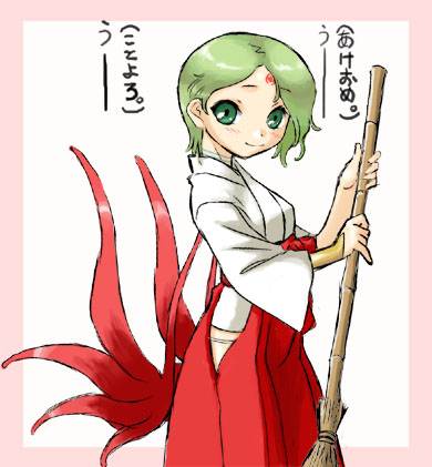 1girl breath_of_fire breath_of_fire_v dr.p dress facial_mark full_body_tattoo green_eyes green_hair hair_over_one_eye japanese_clothes lowres nina_(breath_of_fire_v) red_wings short_hair solo tattoo wings