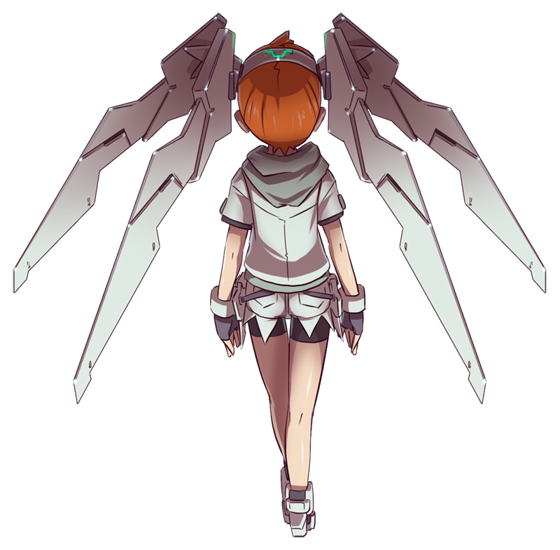 1girl alternate_color from_behind gundam gundam_age gundam_age-2 king_of_unlucky mecha_musume orange_hair personification solo winged_hairband