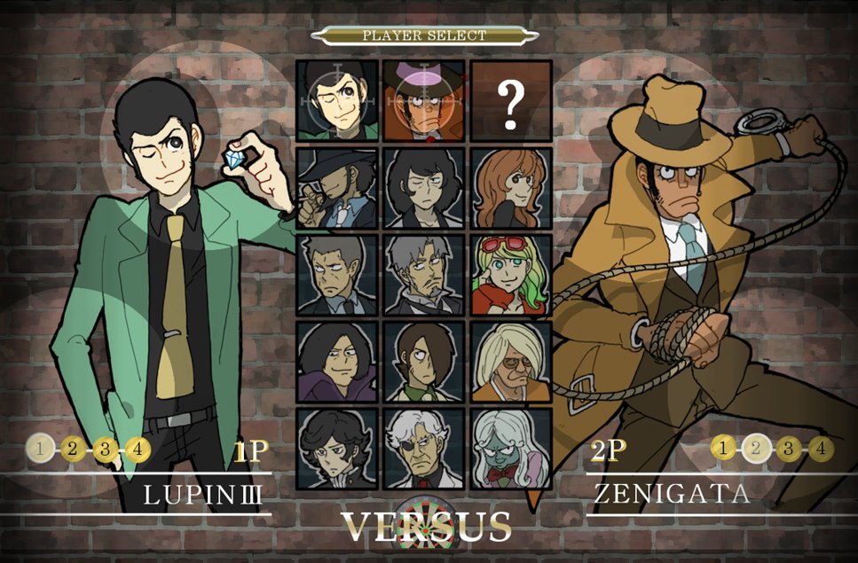 2girls 6+boys ;) arsene_lupin_iii brick_wall brown_hair character_request character_select cuffs detective diamond fedora green_jacket hand_in_pocket handcuffs hat ishikawa_goemon_xiii jacket jigen_daisuke lupin_iii mine_fujiko multiple_boys multiple_girls nix_(lupin_iii) one_eye_closed rebecca_rossellini robson_zuccoli rope saku_(u-39mero) short_hair smile spotlight target trench_coat zenigata_kouichi