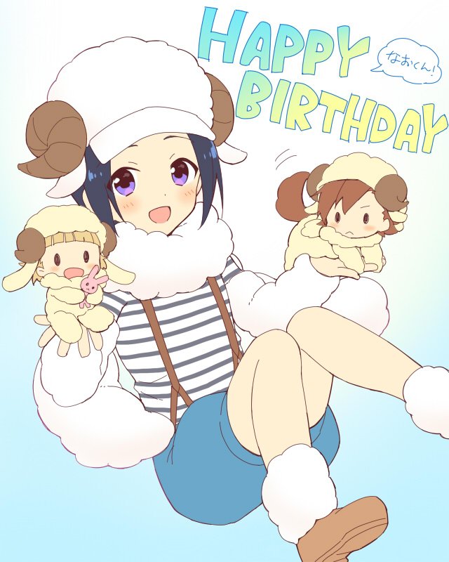 3boys :&lt; animal_hood blush brown_hair chibi dog_tail funikurikurara happy_birthday himeno_kanon hood idolmaster idolmaster_side-m male_focus miniboy mofumofuen multiple_boys okamura_nao open_mouth short_hair smile tachibana_shirou tail violet_eyes