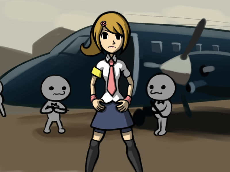 1girl airplane batman_(series) bike_shorts chourus_kid dc_comics drawfag hair_ornament hairpin meme minna_no_rhythm_tengoku necktie nintendo orange_hair parody reporter_(rhythm_tengoku) rhythm_heaven rhythm_heaven_fever rhythm_tengoku side_ponytail skirt the_dark_knight_rises thigh-highs