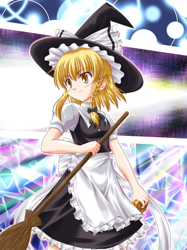 blonde_hair braid broom hat kirisame_marisa mini-hakkero ribbon short_hair tora_(artist) tora_(gatlingcat) touhou witch witch_hat yellow_eyes