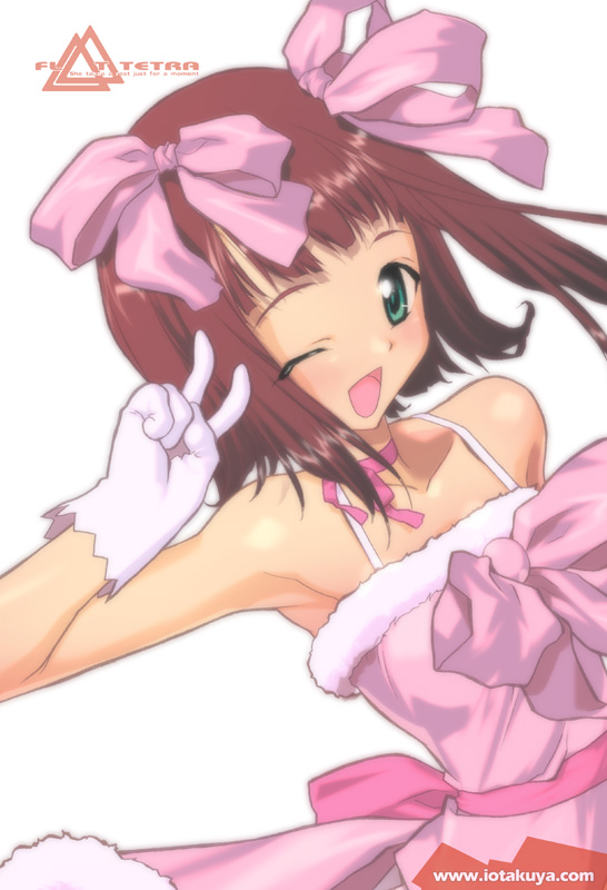 cute_&amp;_girly_(idolmaster) gloves green_eyes idolmaster io_takuya solo v wink