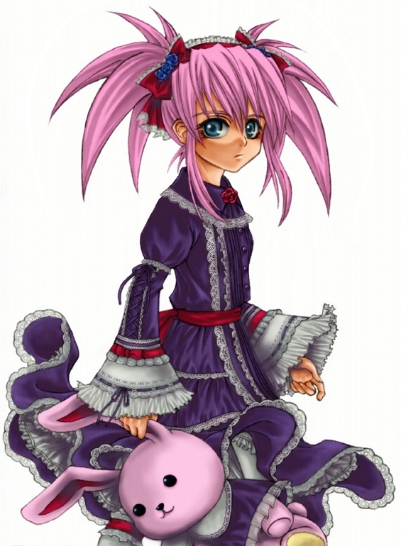 aster-drop bad_id blue_eyes bunny dress frills gothic_lolita hair_ribbon hairband lolita_fashion pink_hair presea_combatir rabbit ribbon skirt stuffed_animal stuffed_toy tales_of_(series) tales_of_symphonia twintails yuuto