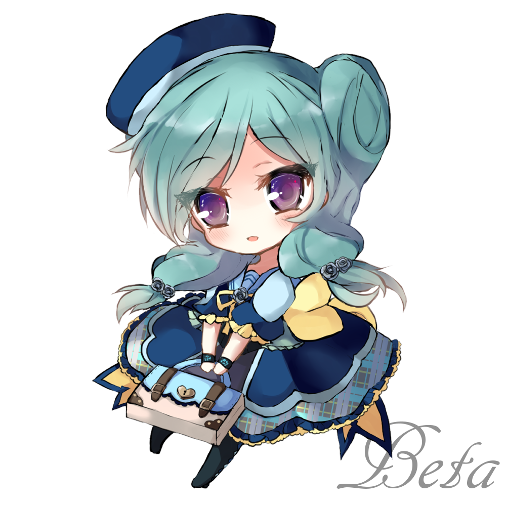 1girl aqua_hair beta_(inazuma_eleven) blush boots character_name chibi coccofyze full_body heart inazuma_eleven_(series) inazuma_eleven_go inazuma_eleven_go_chrono_stone long_hair no_pupils simple_background solo violet_eyes white_background