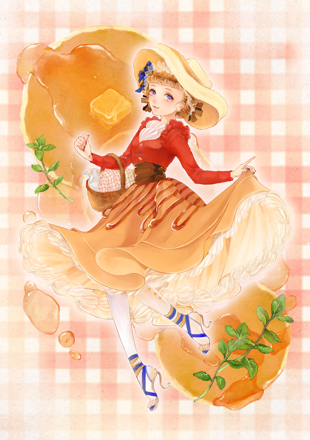 1girl 24_ch food_as_clothes food_themed_clothes highres honey original pancake personification
