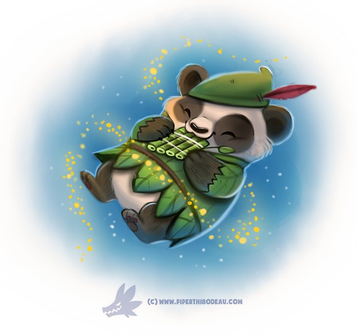 :3 ^_^ animal belt closed_eyes cryptid_creations feathers flute green_hat hat hat_feather holding instrument leaf leaf_clothing long_sleeves original pan_flute panda paws playing_instrument simple_background watermark web_address white_background