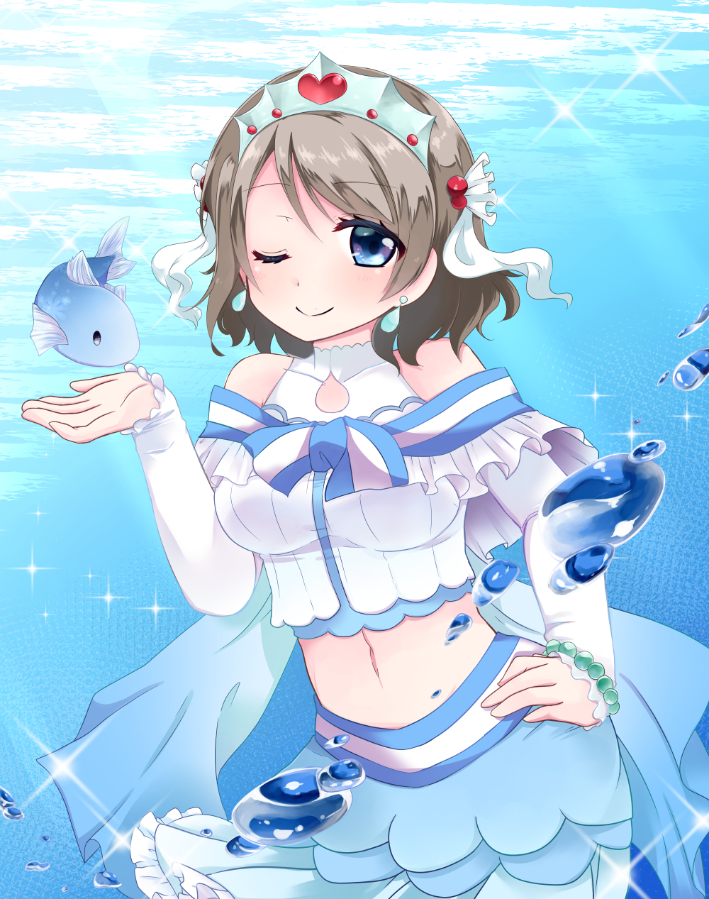 blue_eyes blush dress grey_hair love_live!_sunshine!! short_hair smile underwater watanabe_you