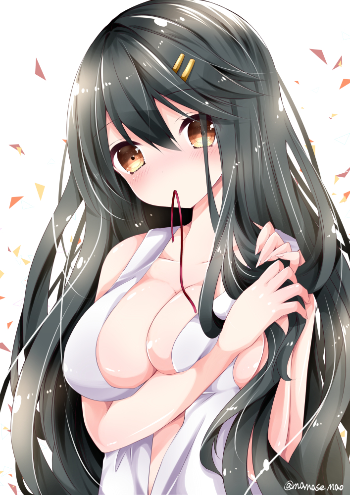 big_breasts black_hair blush brown_eyes haruna_(kantai_collection) kantai_collection long_hair nanase_nao personification