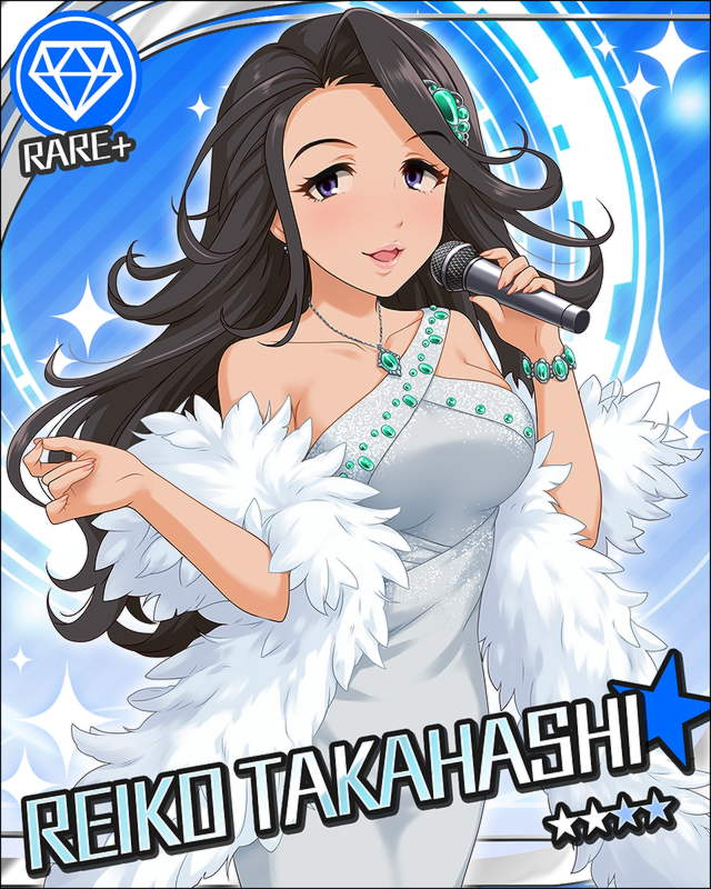 black_hair blush character_name dress green_eyes idolmaster idolmaster_cinderella_girls long_hair microphone singing takahashi_reiko