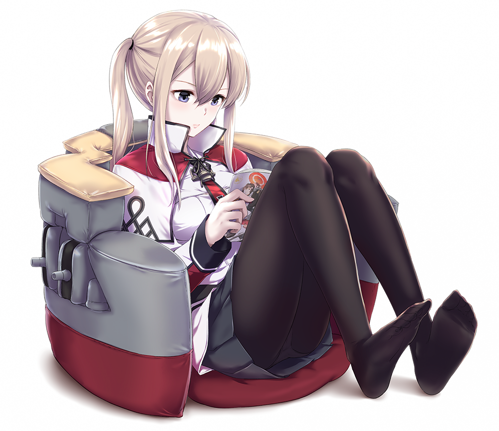 1girl adapted_object anchor black_legwear black_skirt book capelet commentary feet full_body graf_zeppelin_(kantai_collection) holding holding_book infinote inflatable_chair iron_cross kantai_collection knees_up long_sleeves magazine necktie no_hat no_shoes open_book panties panties_under_pantyhose pantyhose pantyshot pantyshot_(sitting) pleated_skirt red_necktie seat shirt short_hair_with_long_locks sidelocks sitting skirt sleeve_cuffs soles solo twintails underwear upskirt white_shirt yamato_(kantai_collection)