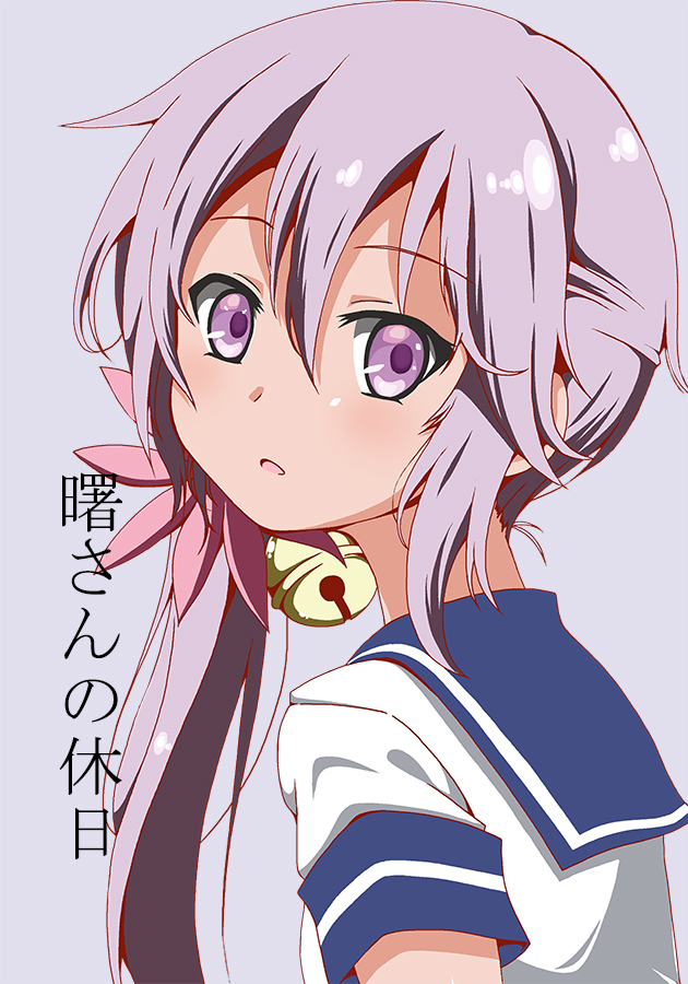 1girl akebono_(kantai_collection) bell commentary_request flower hair_bell hair_flower hair_ornament kantai_collection purple_hair school_uniform serafuku shino_(ponjiyuusu) side_ponytail solo violet_eyes