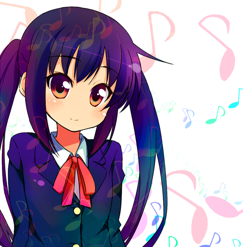 blazer brown_eyes bust k-on! long_hair musical_note nakano_azusa no_nose school_uniform smile solo sw twintails