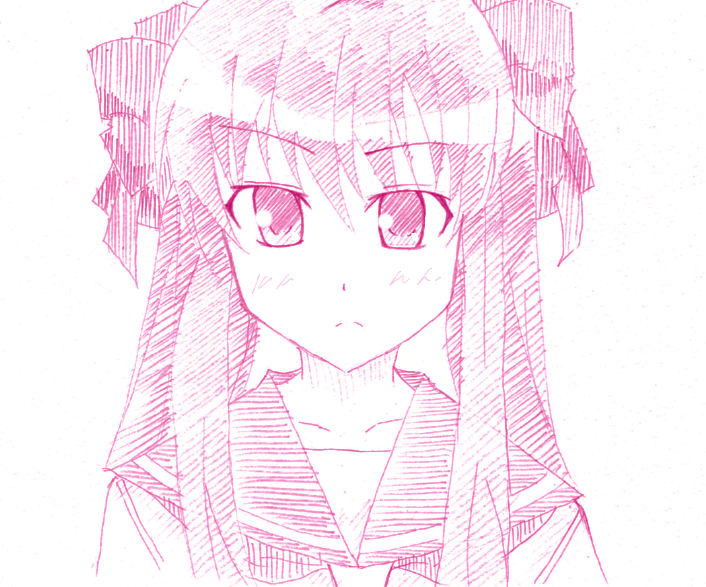 bow haramura_nodoka isao_(bb) isao_(pixiv620061) monochrome pink saki school_uniform sketch traditional_media twintails