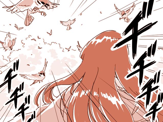 1girl bird comic houraisan_kaguya long_hair mitsumoto_jouji monochrome solo sparrow touhou