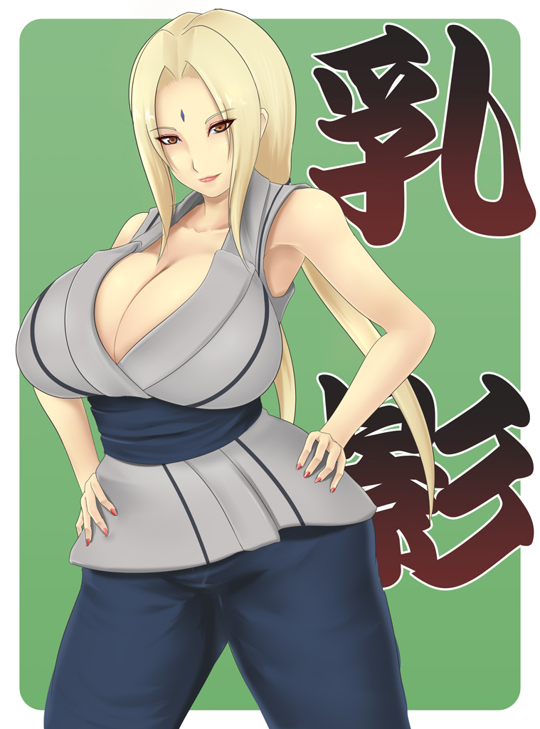 armpit breasts cleavage hands_on_hips homura huge_breasts lipstick naruto solo tsunade