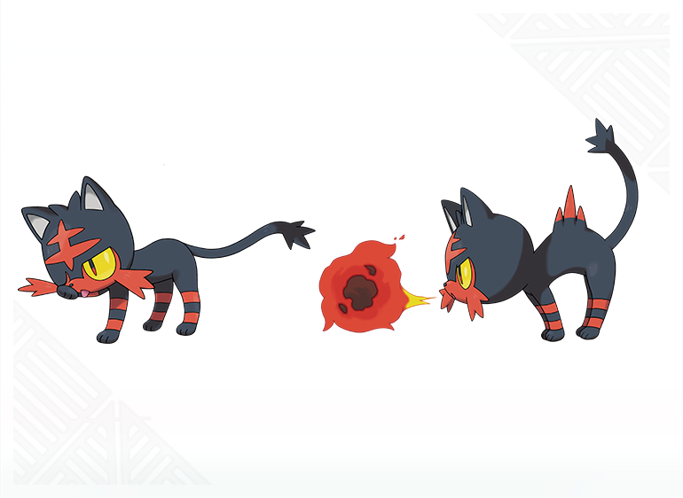 :&lt; closed_mouth fire full_body gen_7_pokemon licking litten_(pokemon) no_humans official_art pointy_ears pokemon pokemon_(creature) pokemon_(game) pokemon_sm red_eyes simple_background white_background yellow_sclera