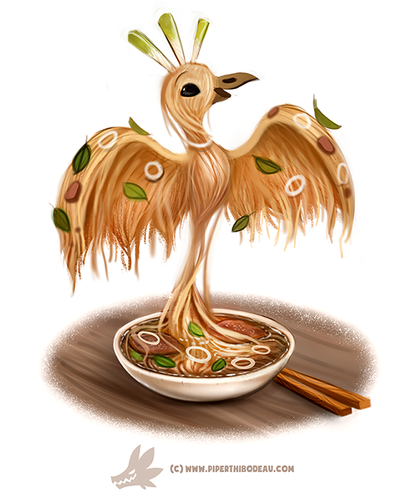 :d artist_name beak bird bowl chopsticks creature cryptid_creations egg food full_body leaf liquid no_humans noodles onion open_mouth outstretched_wings pho phoenix smile soup spring_onion watermark web_address