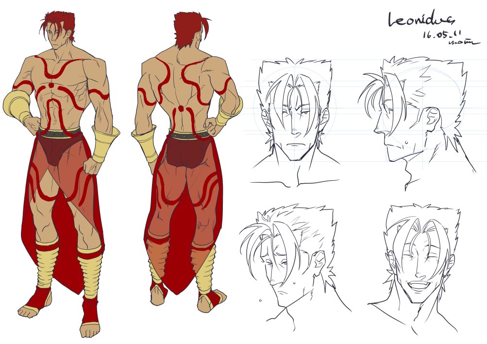 1boy bracer character_name character_sheet daimon560 dated expressions fate/grand_order fate_(series) leonidas_(fate/grand_order) muscle redhead tattoo