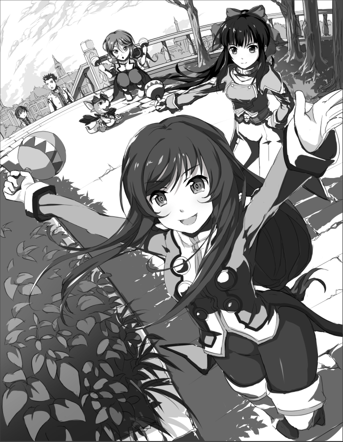 2boys 3girls erica_fontaine gemini_sunrise instrument maracas monochrome multiple_boys multiple_girls oogami_ichirou sakura_taisen sakura_taisen_iii sakura_taisen_v shinguuji_sakura taiga_shinjirou