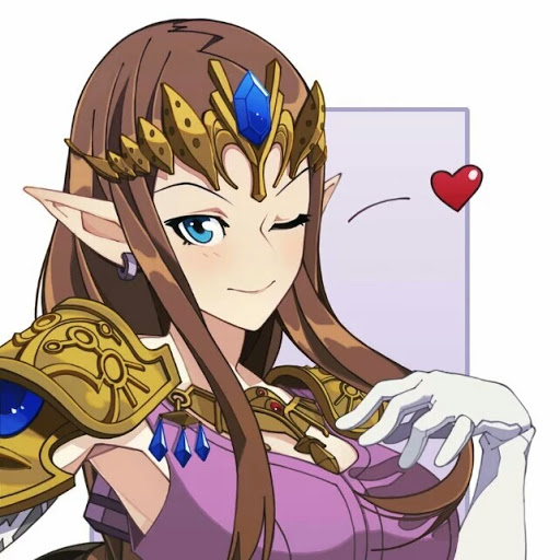 1girl ;) armpits artist_request blue_eyes blush breasts brown_hair elf gloves heart long_hair looking_at_viewer one_eye_closed pauldrons pointy_ears princess_zelda sidelocks smile solo the_legend_of_zelda tiara upper_body white_background white_gloves