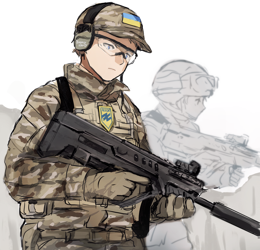 glasses hat headphones helmet military military_uniform msc_nm original tagme ukrainian ukrainian_flag uniform weapon