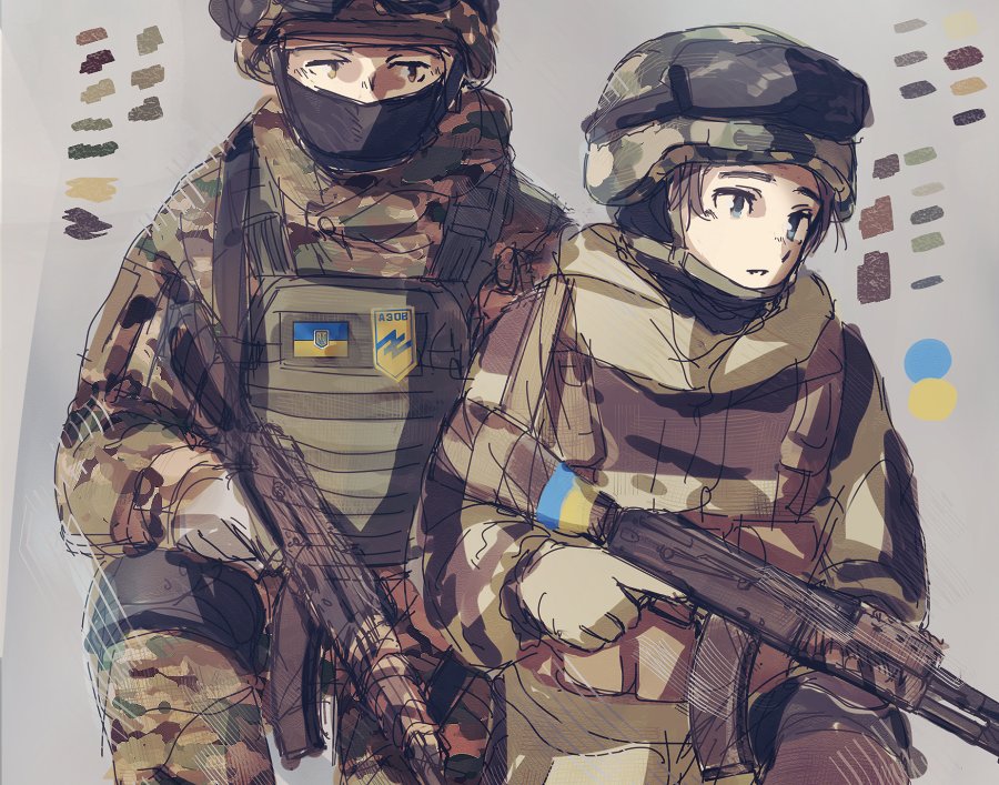 ak-74 assault_rifle gun helmet military military_uniform msc_nm original rifle tagme ukraine ukrainian ukrainian_flag uniform weapon