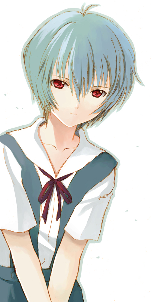 blue_hair hijiri_ruka neon_genesis_evangelion red_eyes school_uniform serafuku short_hair