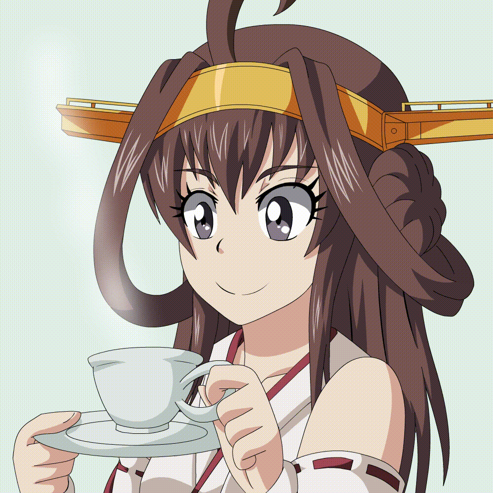 1girl ahoge animated animated_gif blush bocodamondo chin_rest cup double_bun drinking drooling ecstasy green_background hairband headgear heart heart-shaped_pupils kantai_collection kongou_(kantai_collection) nontraditional_miko plate simple_background solo steam symbol-shaped_pupils teacup upper_body