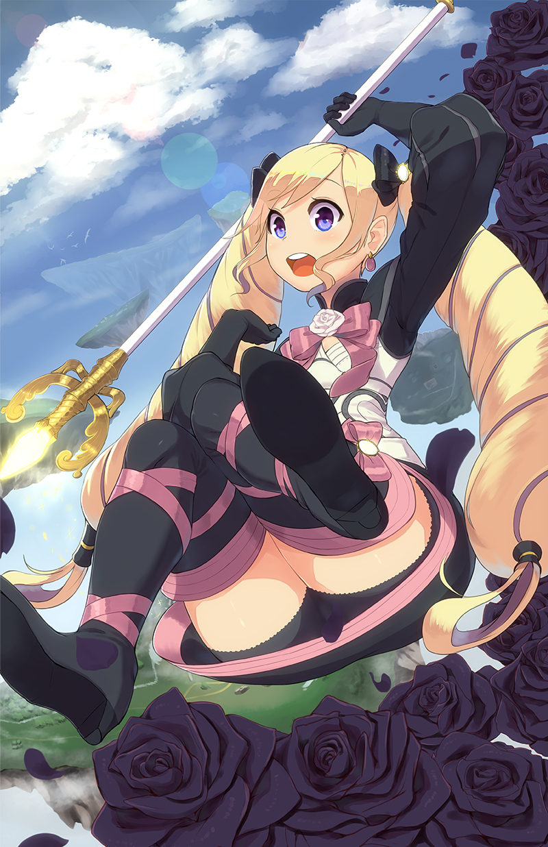 1girl :o black_legwear drill_hair elbow_gloves elise_(fire_emblem_if) fire_emblem fire_emblem_if gloves highres magister_(medical_whiskey) open_mouth solo thigh-highs thighs twin_drills violet_eyes