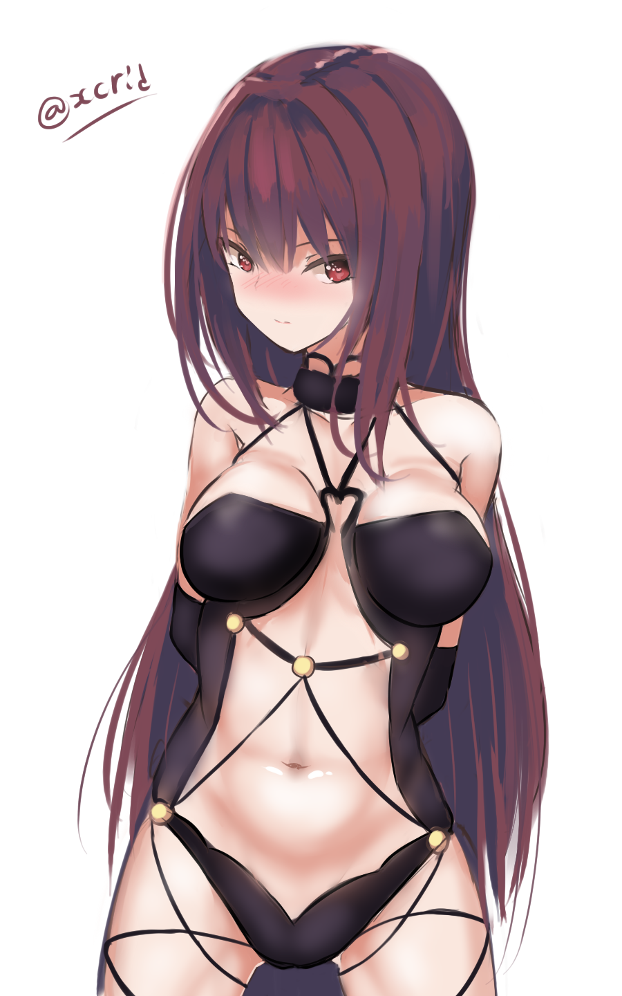 1girl adapted_costume breasts fate/grand_order fate_(series) highres i.f.s.f long_hair purple_hair red_eyes scathach_(fate/grand_order) solo