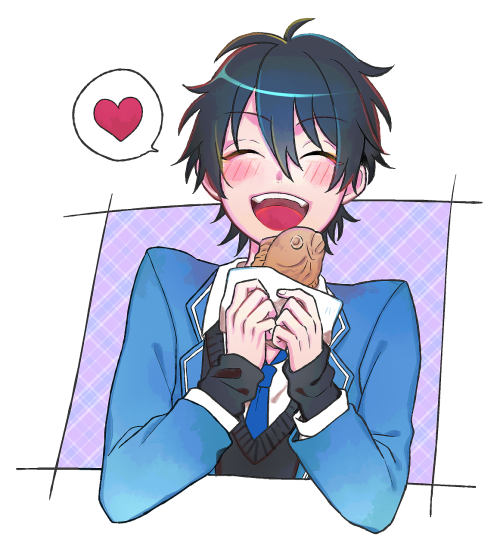 1boy blush ensemble_stars! food happy heart kagehira_mika male_focus spoken_heart