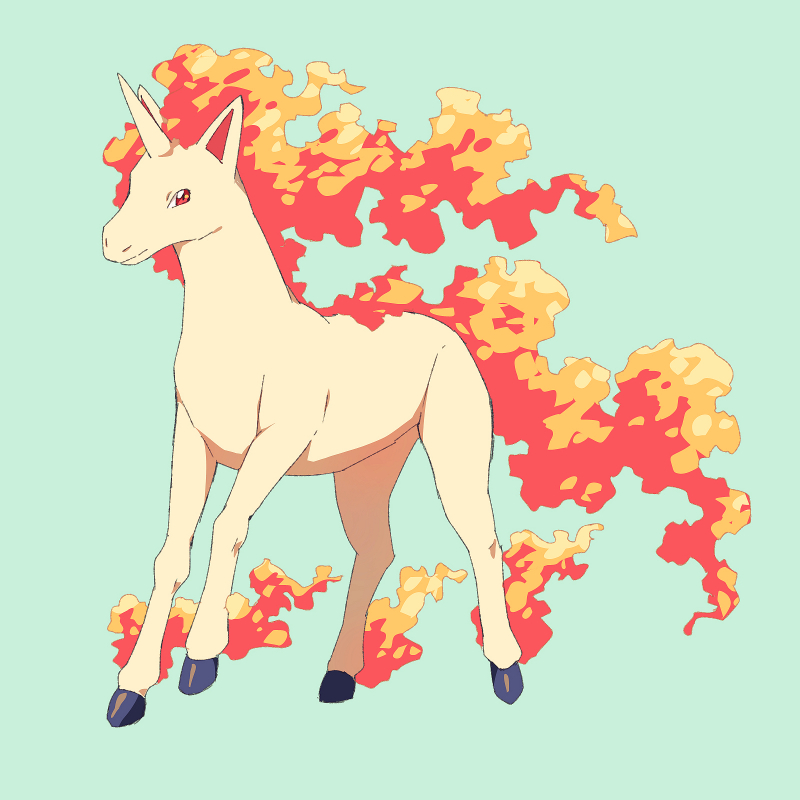 fire flaming_hair horn matsuki_(mikipingpong) no_humans pokemon pokemon_(creature) rapidash red_eyes unicorn